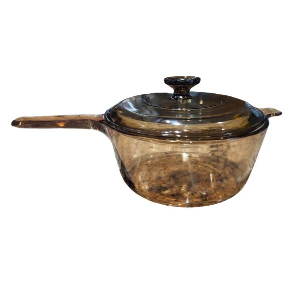 VTG Corning Ware Vision Amber Glass Cookware 2.5 Liter Sauce Pan & Lid - Picture 1 of 12